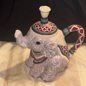 Decorative Elephant Teapot with Multicolor Design